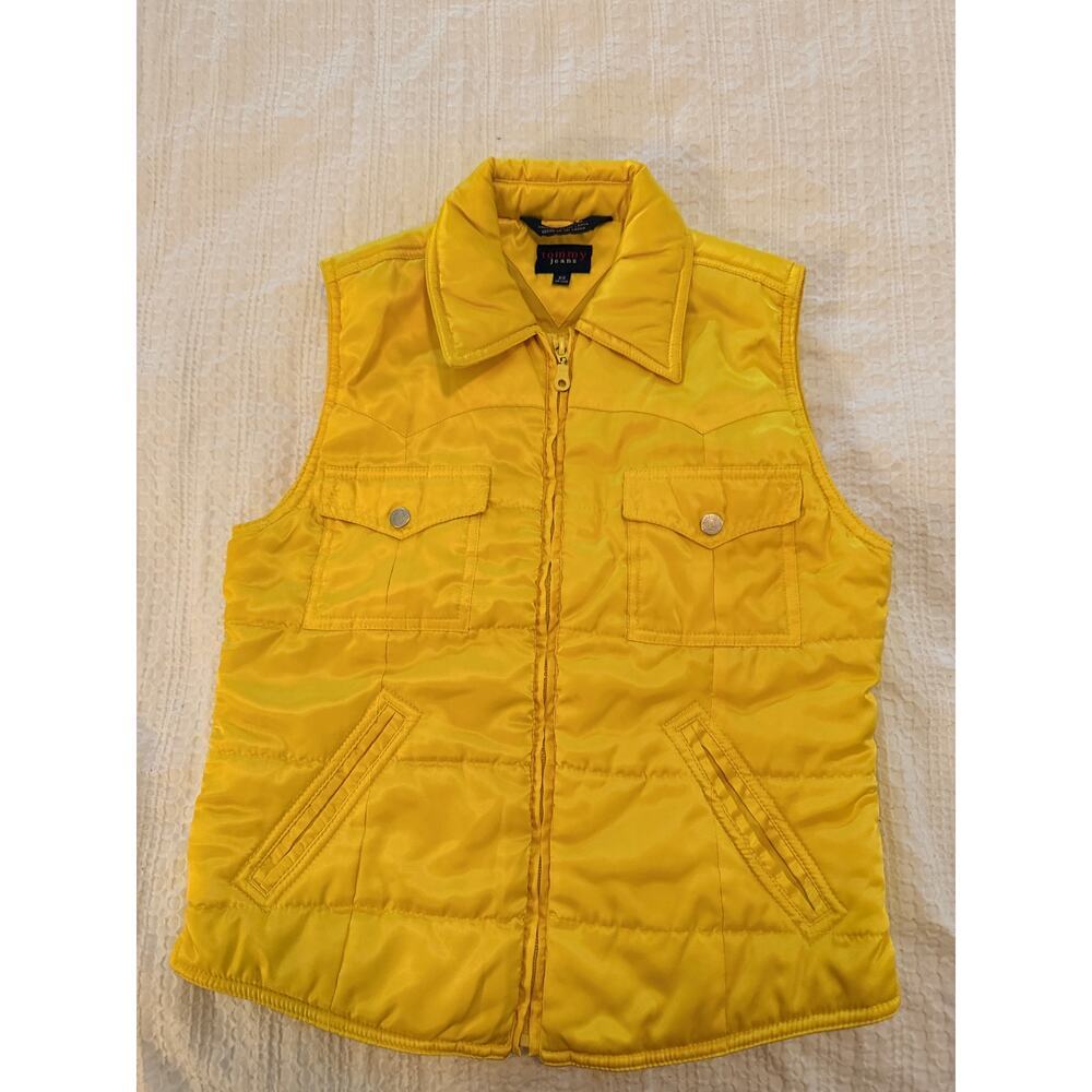 Tommy Jeans Full Zip Front Quilted Puffer Sleeveless Vest Yellow Size XS